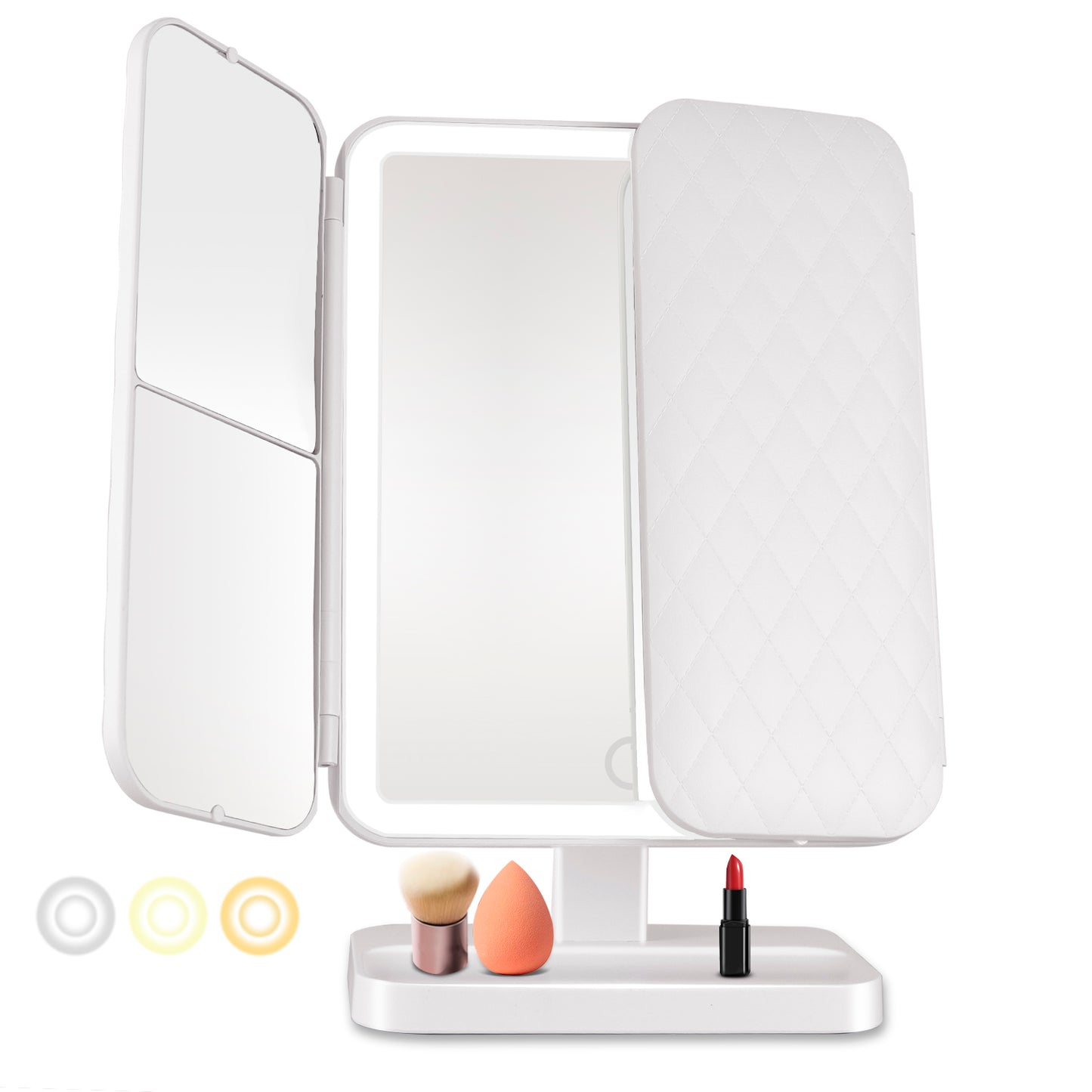 مرآة ماكياج ذكية بإضاءة ثلاثية الألوان